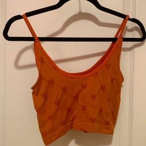 Orange, tank top with pink hearts